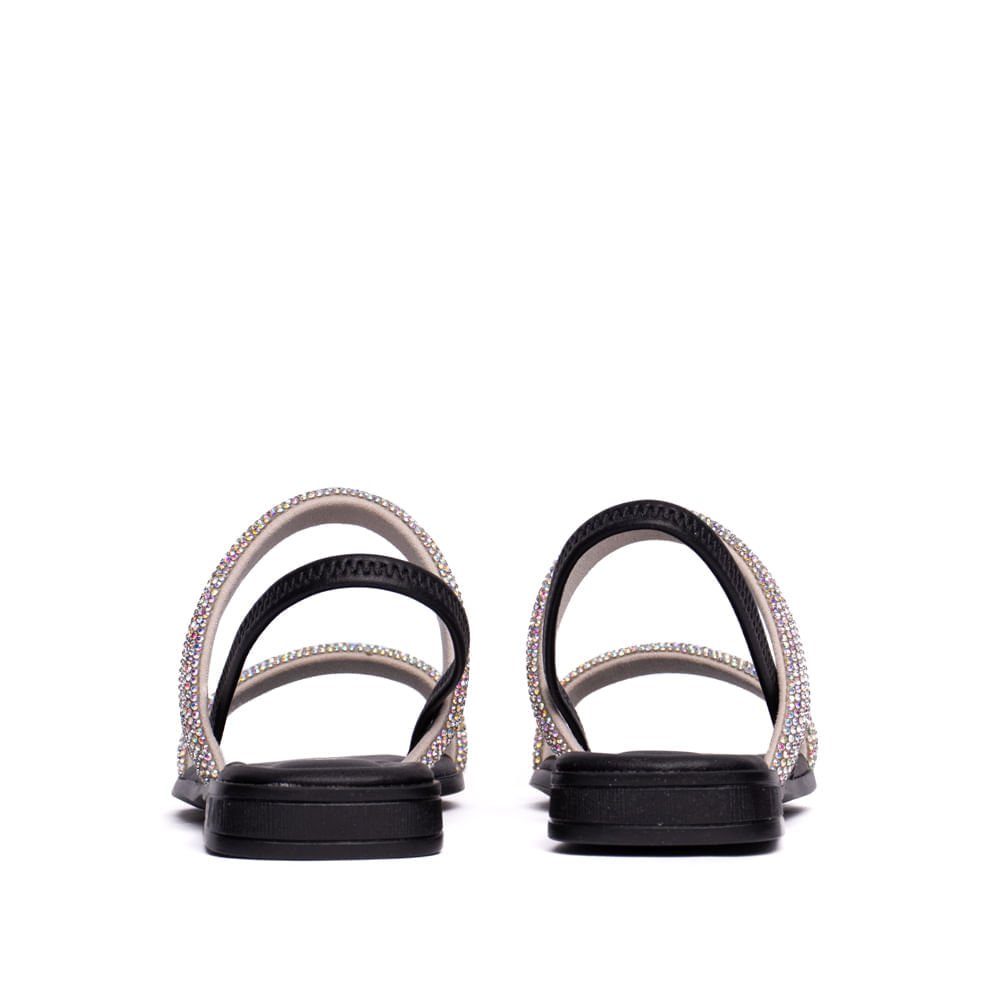 Sandália Rasteira Infantil Pink Cats com Tiras em Strass Preto Preto 3