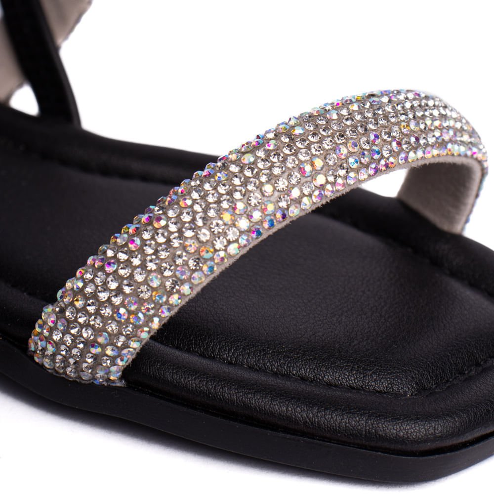 Sandália Rasteira Infantil Pink Cats com Tiras em Strass Preto Preto 5