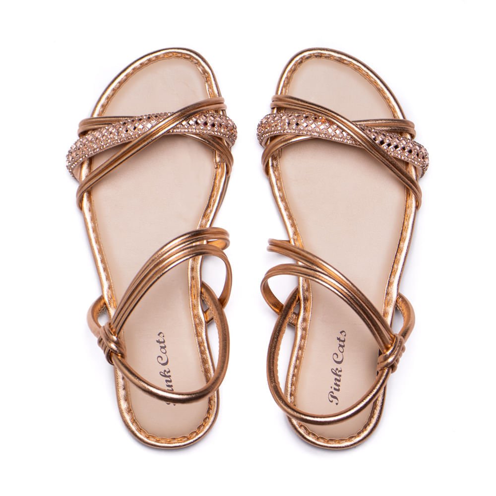 Sandália Rasteira Infantil Pink Cats com Brilho Ouro Rosado Dourado 4