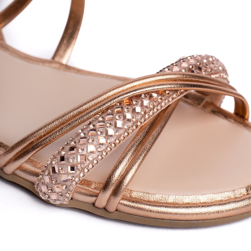 Sandália Rasteira Infantil Pink Cats com Brilho Ouro Rosado Dourado 5