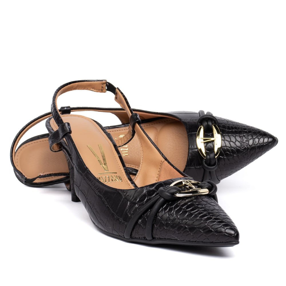 Sapato Scarpin Feminino Vizzano Croco Preto Preto 5