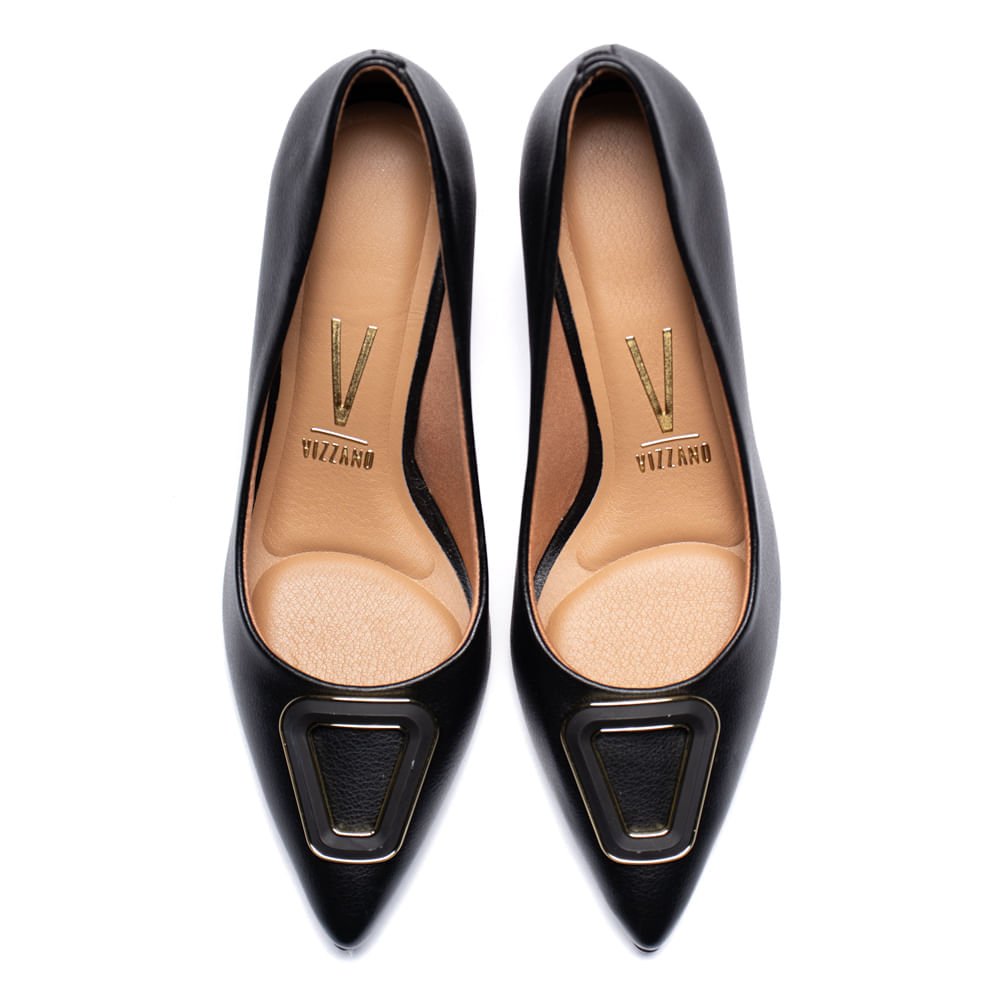 Sapato Scarpin Feminino Vizzano com Detalhe Metalizado Preto Preto 4