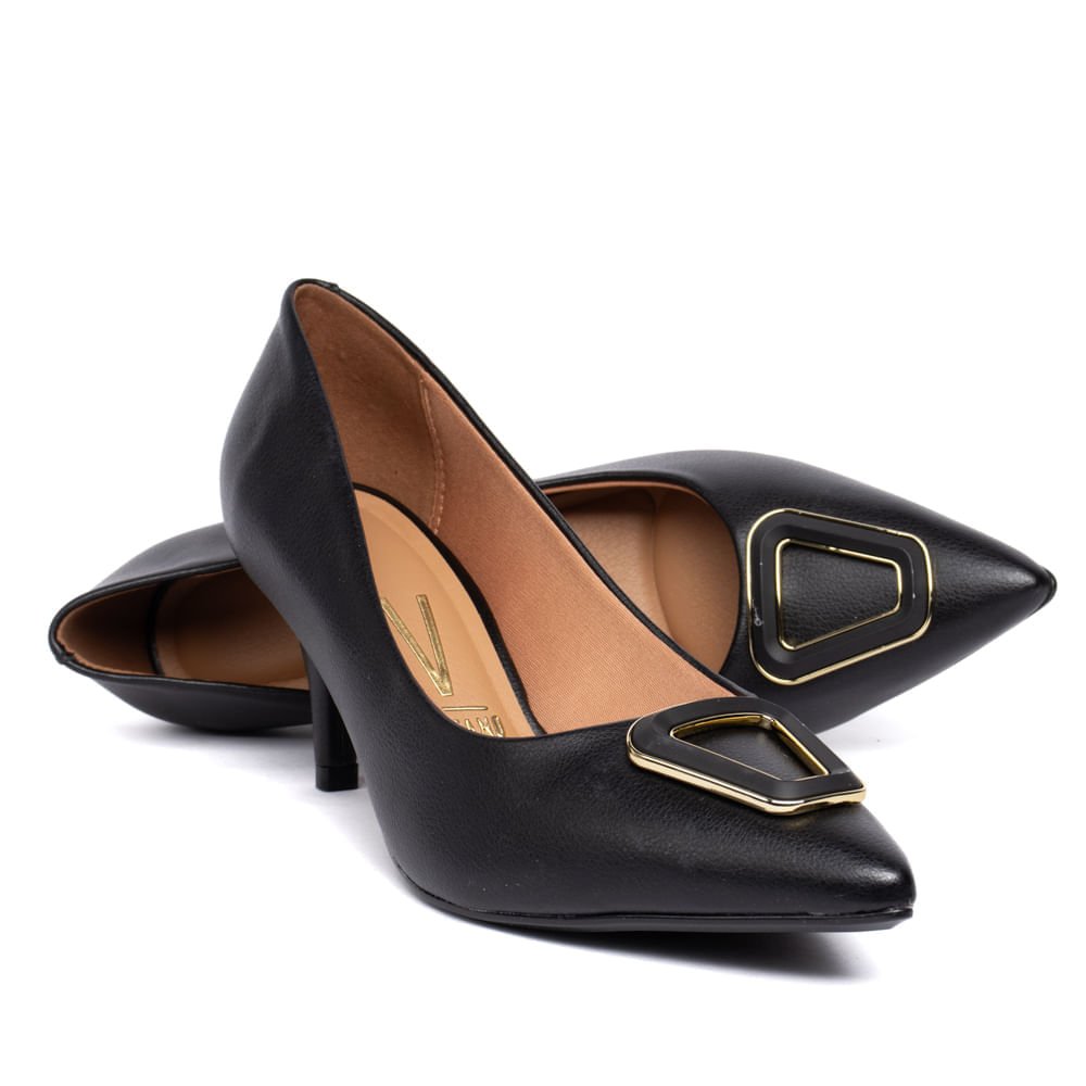 Sapato Scarpin Feminino Vizzano com Detalhe Metalizado Preto Preto 5