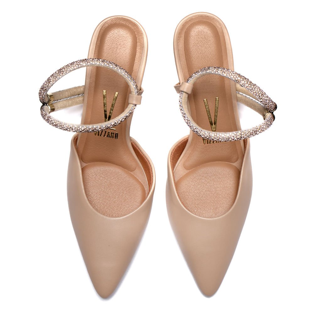 Sapato Scarpin Feminino Vizzano Tiras com Strass Bege/Ouro Rosado Bege 4