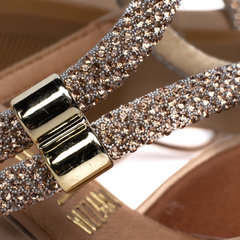 Sapato Scarpin Feminino Vizzano Tiras com Strass Bege/Ouro Rosado Bege 6