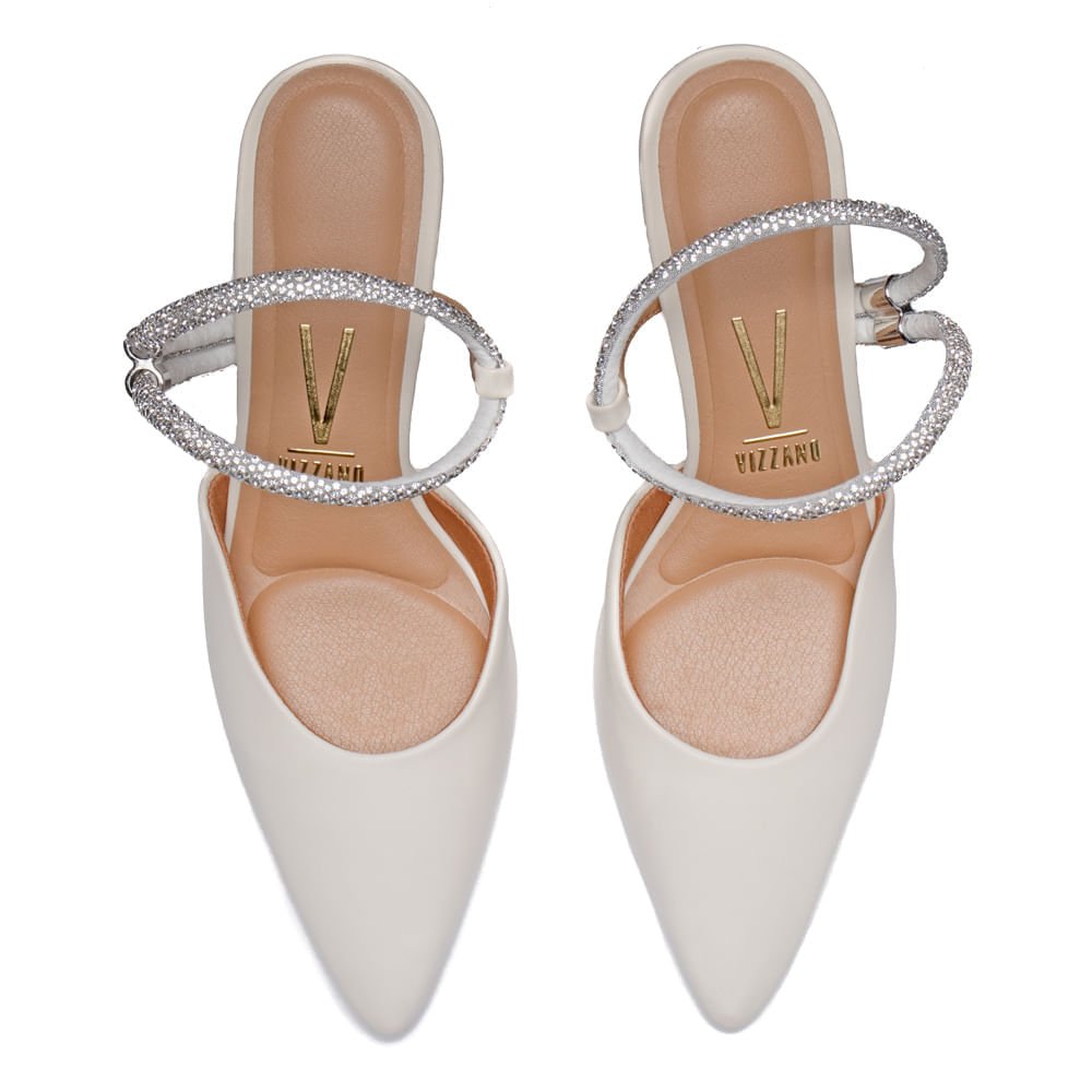 Sapato Scarpin Feminino Vizzano Tiras com Strass Off White Branco 4