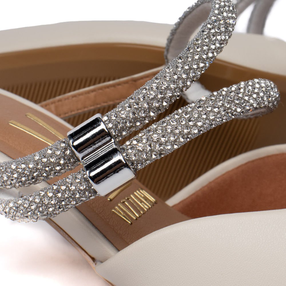 Sapato Scarpin Feminino Vizzano Tiras com Strass Off White Branco 6
