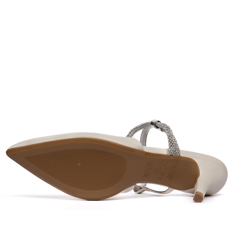 Sapato Scarpin Feminino Vizzano Tiras com Strass Off White Branco 2
