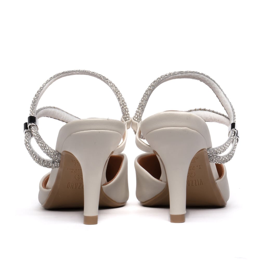 Sapato Scarpin Feminino Vizzano Tiras com Strass Off White Branco 3