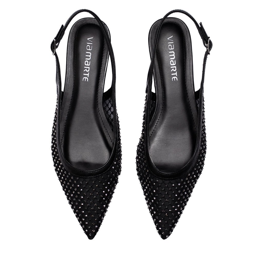 Scarpin Feminino Via Marte em Tela Metalizado Preto Preto 4