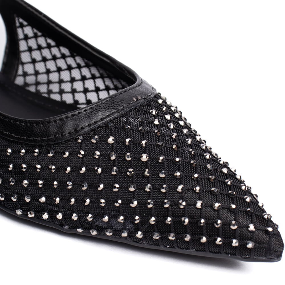 Scarpin Feminino Via Marte em Tela Metalizado Preto Preto 5