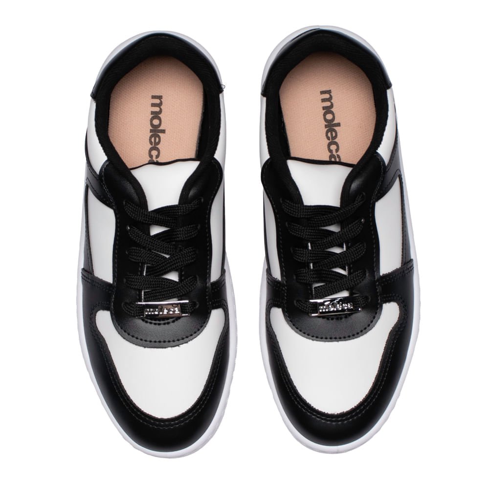 Tênis Feminino Moleca Napa com Recortes Preto/branco Preto 4