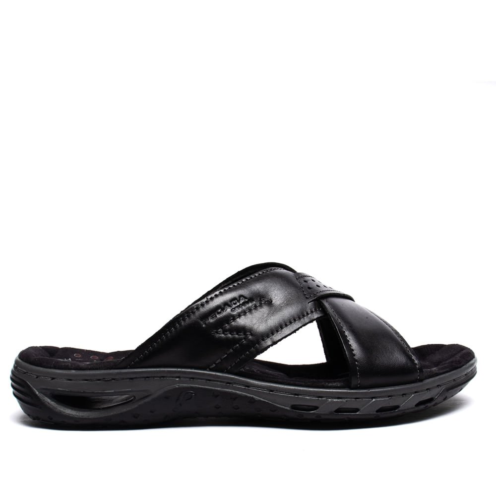 Chinelo Slide Masculino Pegada em Couro Preto Preto 2