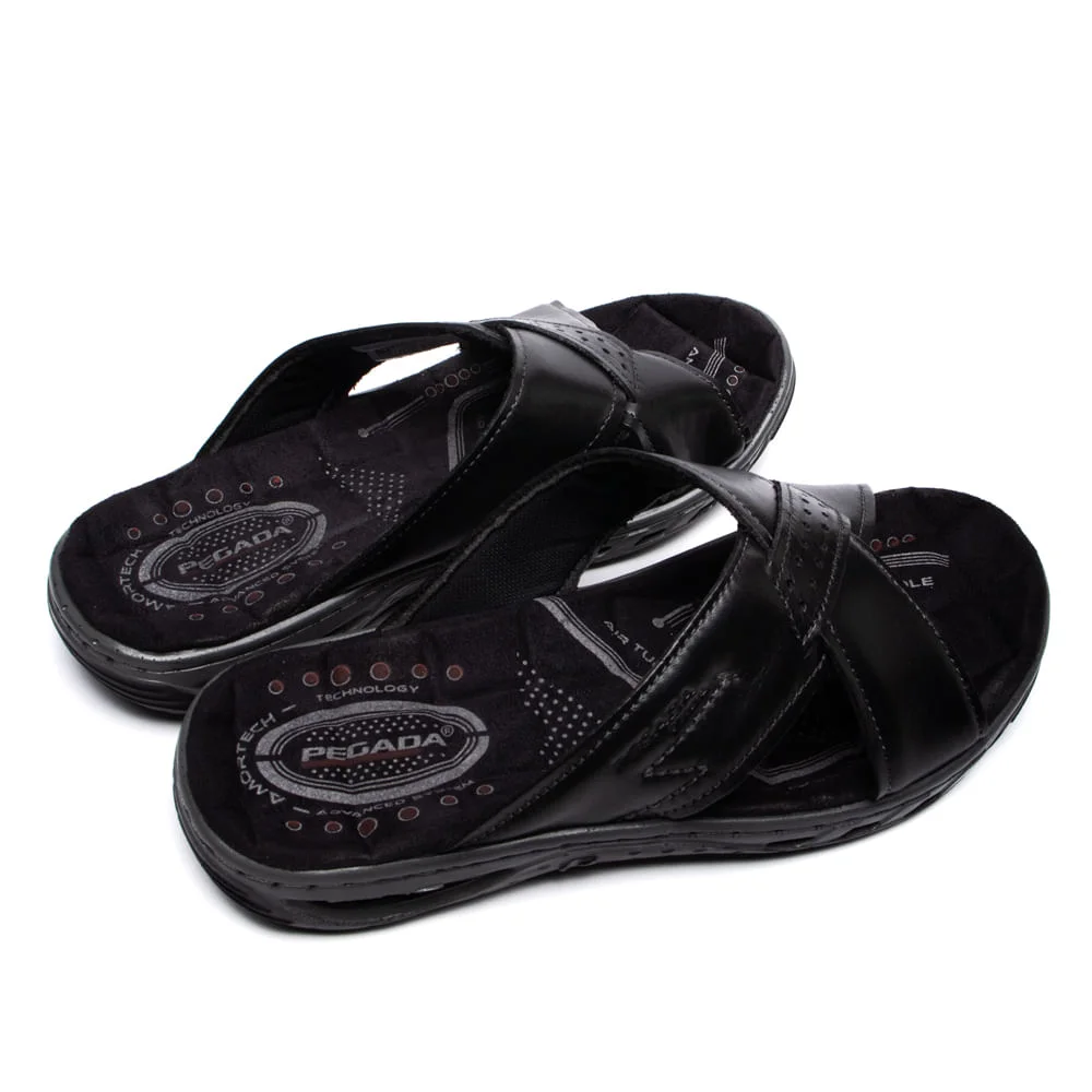 Chinelo Slide Masculino Pegada em Couro Preto Preto 5