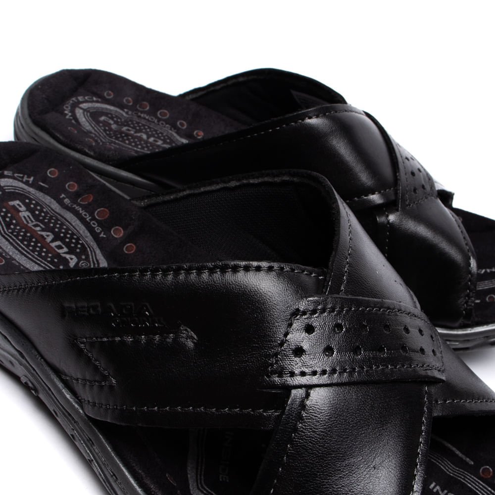 Chinelo Slide Masculino Pegada em Couro Preto Preto 6