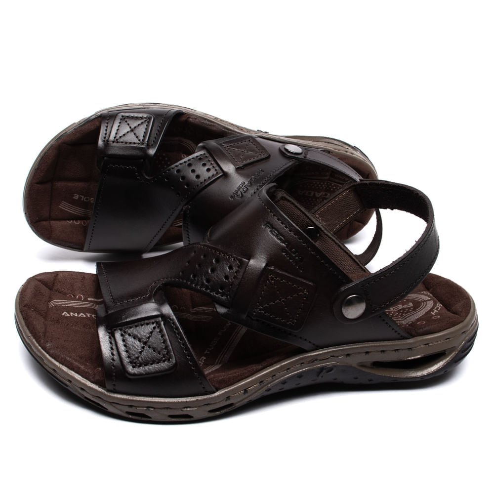 Sandália Masculina Pegada em Couro Marrom Escuro Marrom 5