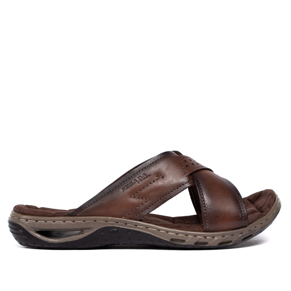 Chinelo Slide Masculino Pegada em Couro Marrom Marrom 2