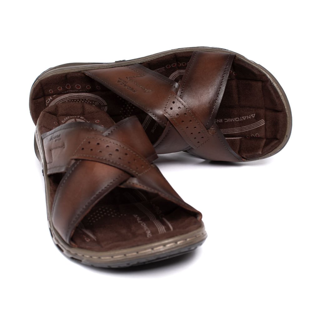 Chinelo Slide Masculino Pegada em Couro Marrom Marrom 5
