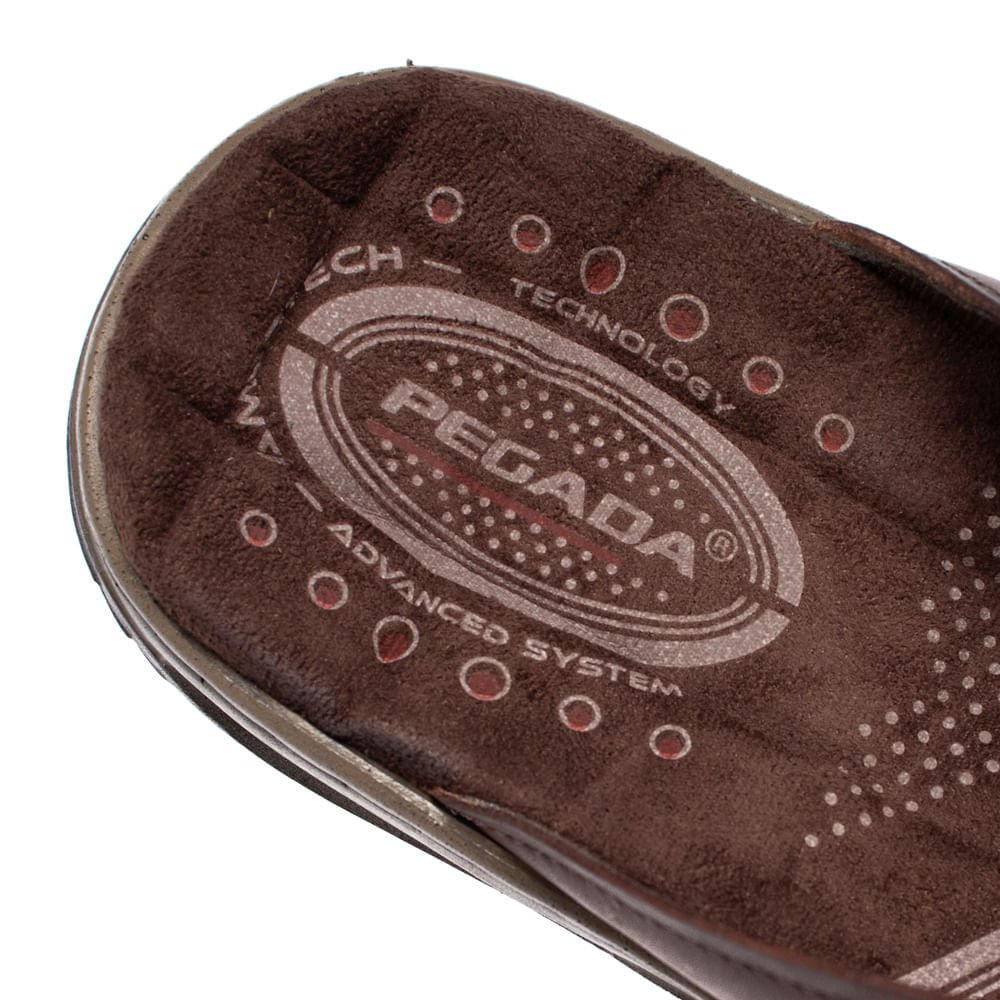 Chinelo Slide Masculino Pegada em Couro Marrom Marrom 6