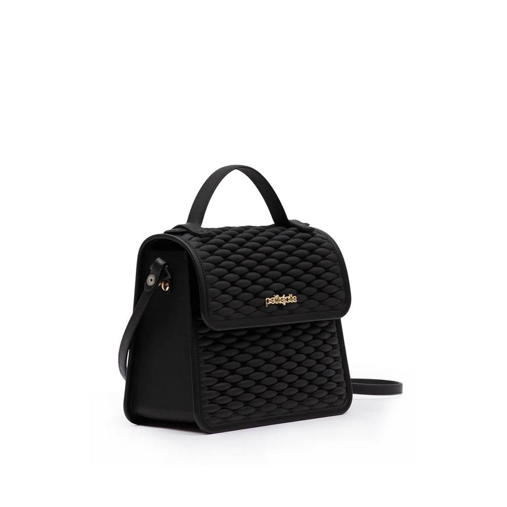 Bolsa Feminina Petite Jolie Transversal Pequena com Textura Tramada Preta Preto 3