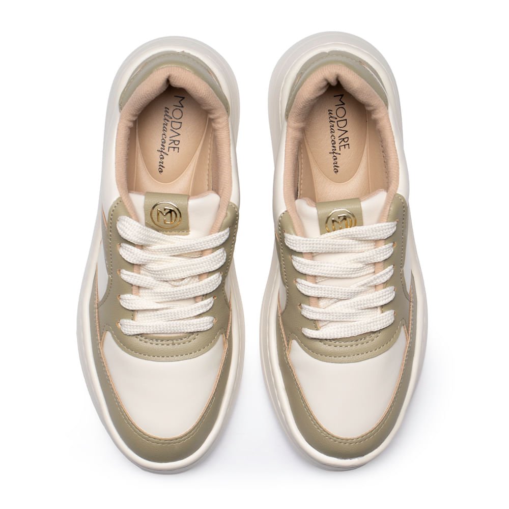 Tênis Feminino Modare com Recortes Off White/verde Branco 4