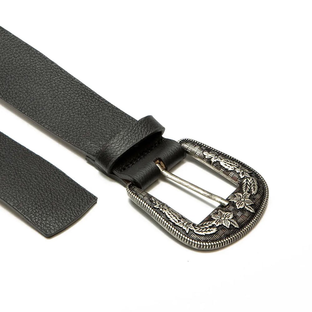 Cinto Feminino Dakota com Fivela Trabalhada de Couro Preto Preto 5
