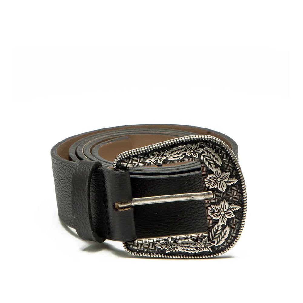 Cinto Feminino Dakota com Fivela Trabalhada de Couro Preto Preto 2