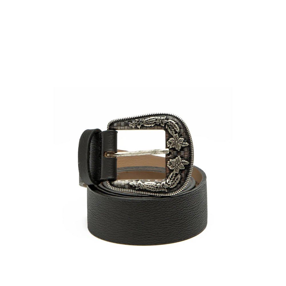 Cinto Feminino Dakota com Fivela Trabalhada de Couro Preto Preto 3