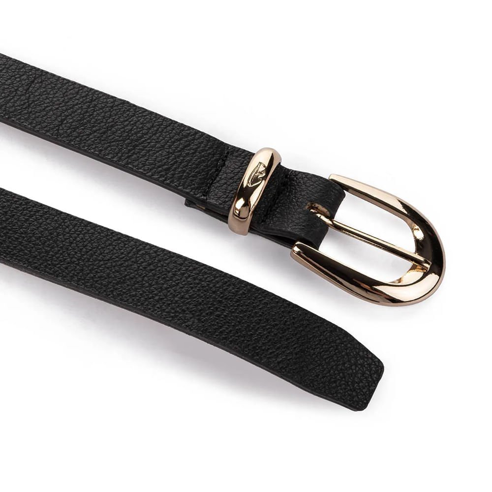 Cinto Feminino Dakota Delicado Fino de Couro Preto
