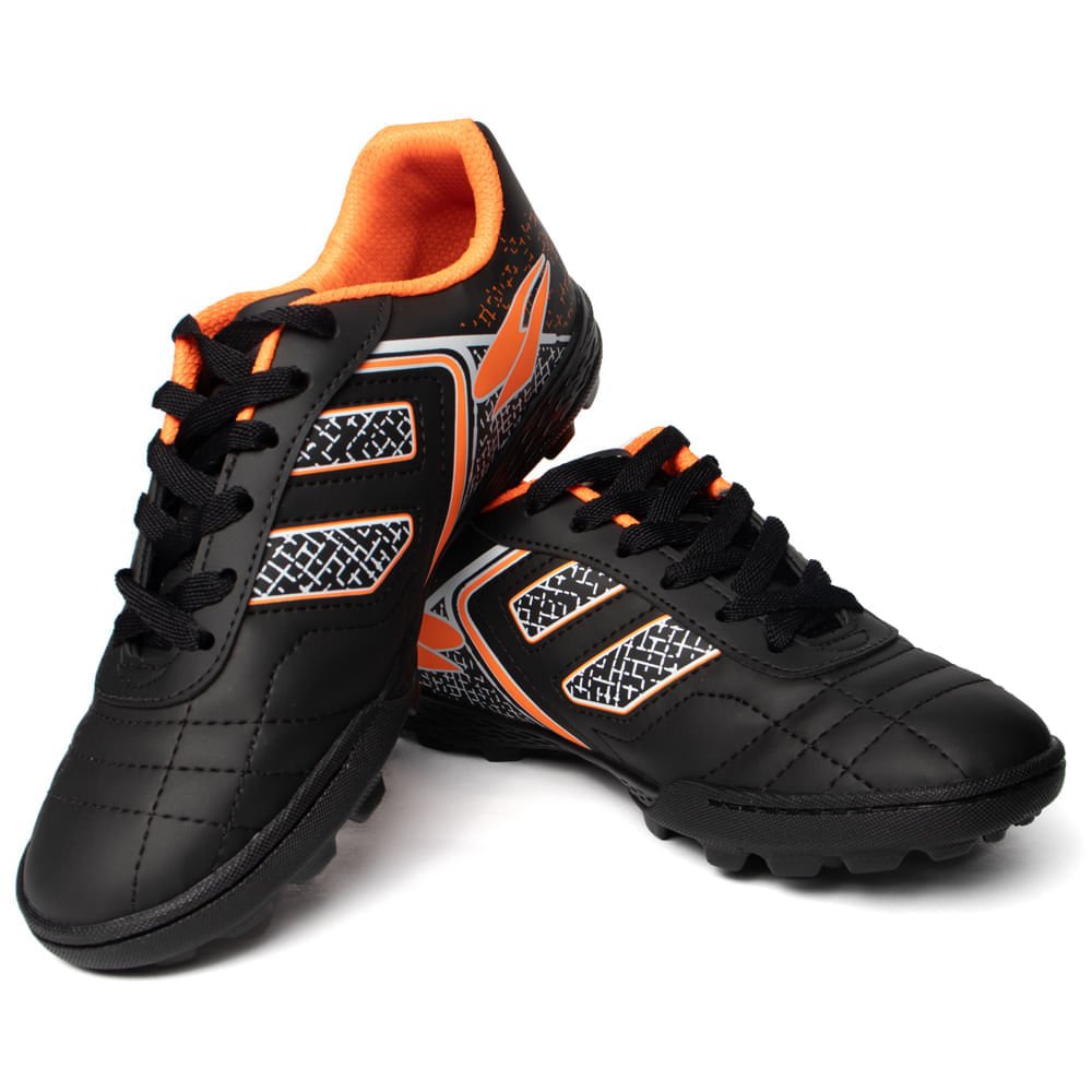 Chuteira Society Infantil Dray Spedy Preto/Laranja Neon Preto/Laranja 7