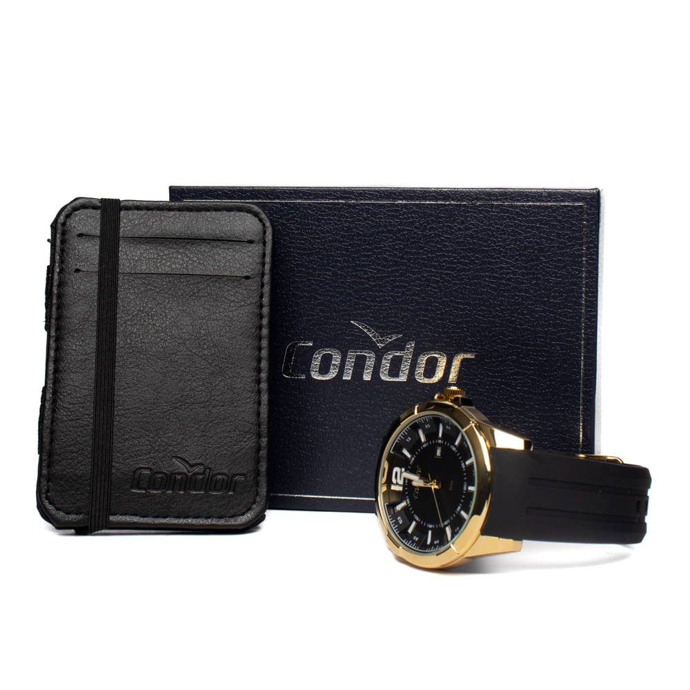 Relógio Masculino Condor Analógico CO2115MVY/K5P com Porta Cartões Preto/Dourado Preto/Dourado 4