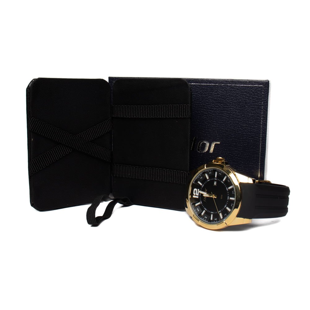 Relógio Masculino Condor Analógico CO2115MVY/K5P com Porta Cartões Preto/Dourado Preto/Dourado 5