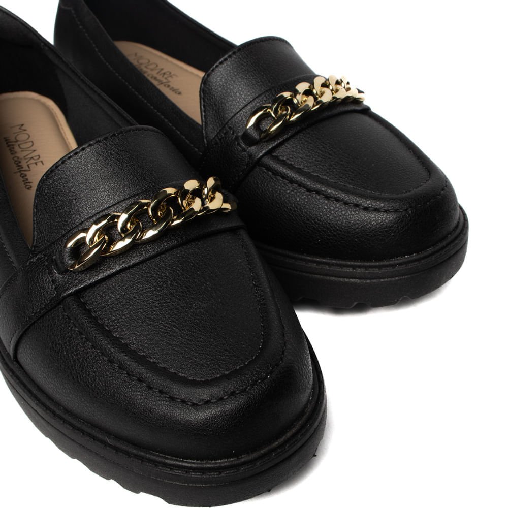 Mocassim Feminino Modare com Detalhe Dourado Preto Preto 4