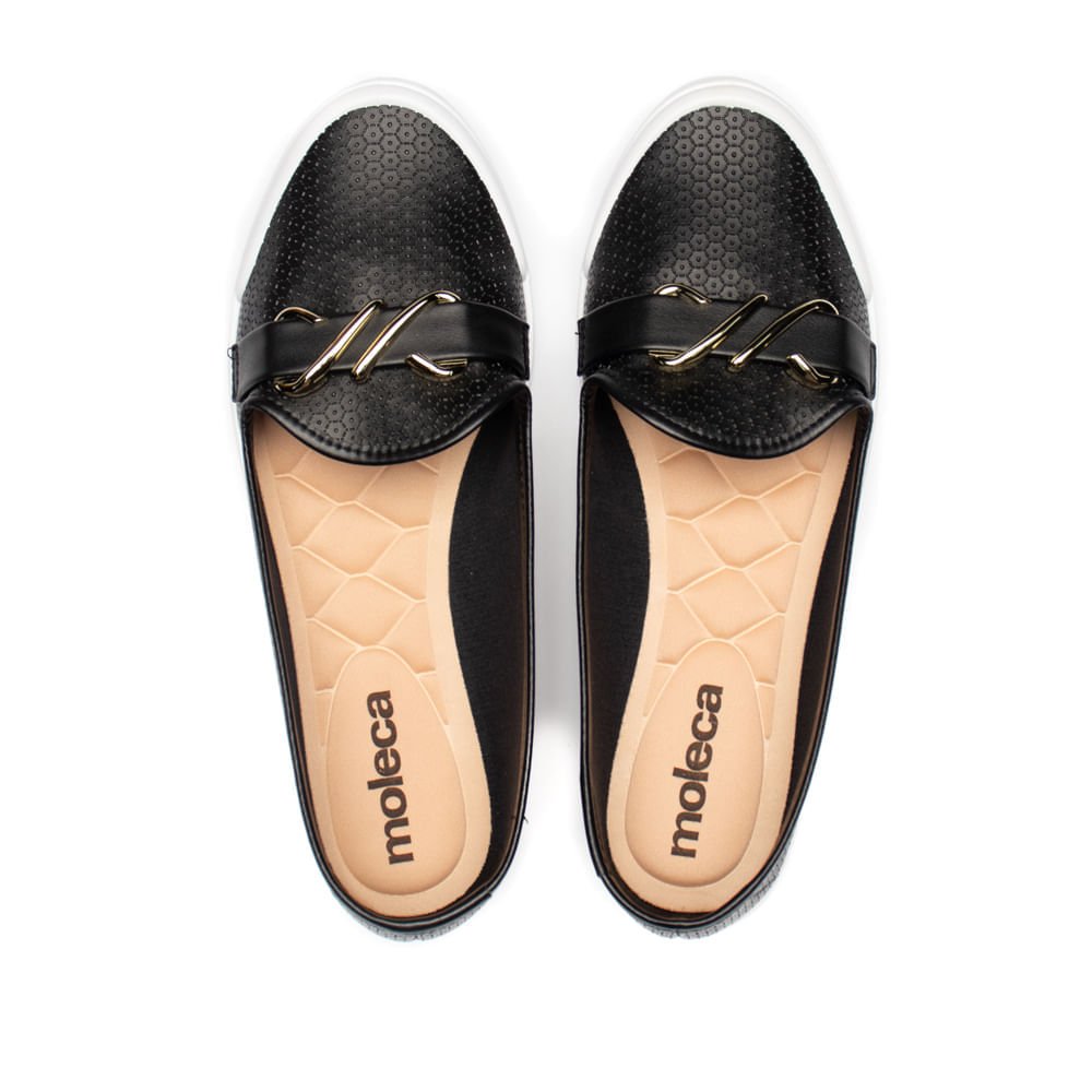 Sapatilha Feminina Moleca com Detalhe em Dourado Preto Preto 4