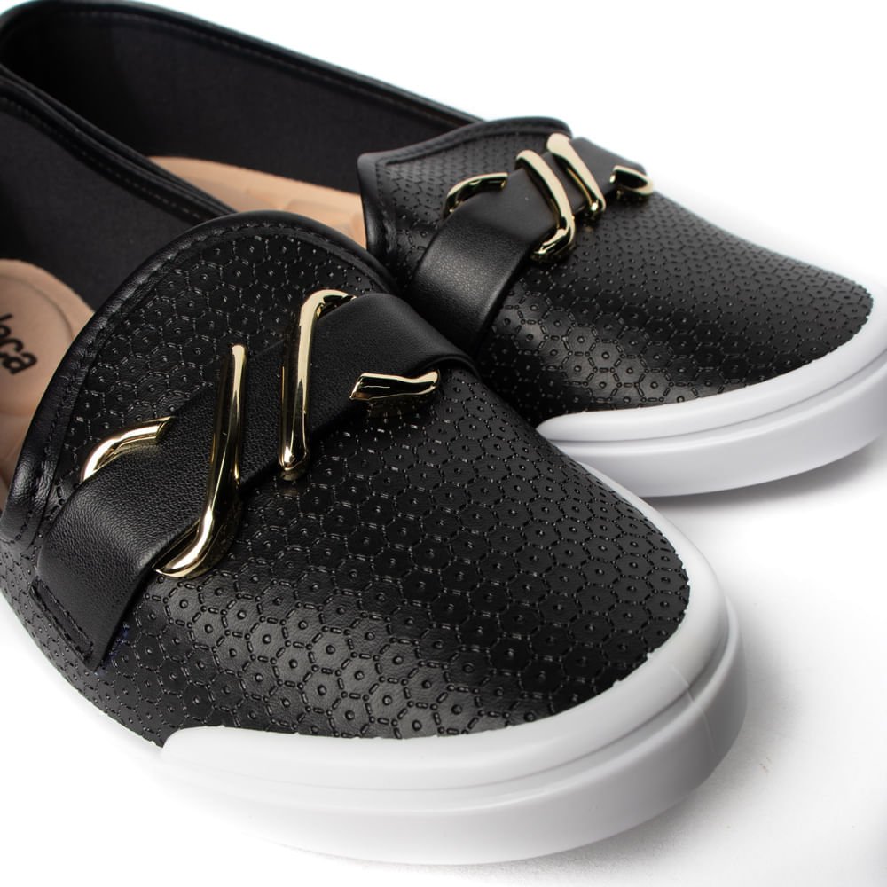 Sapatilha Feminina Moleca com Detalhe em Dourado Preto Preto 5