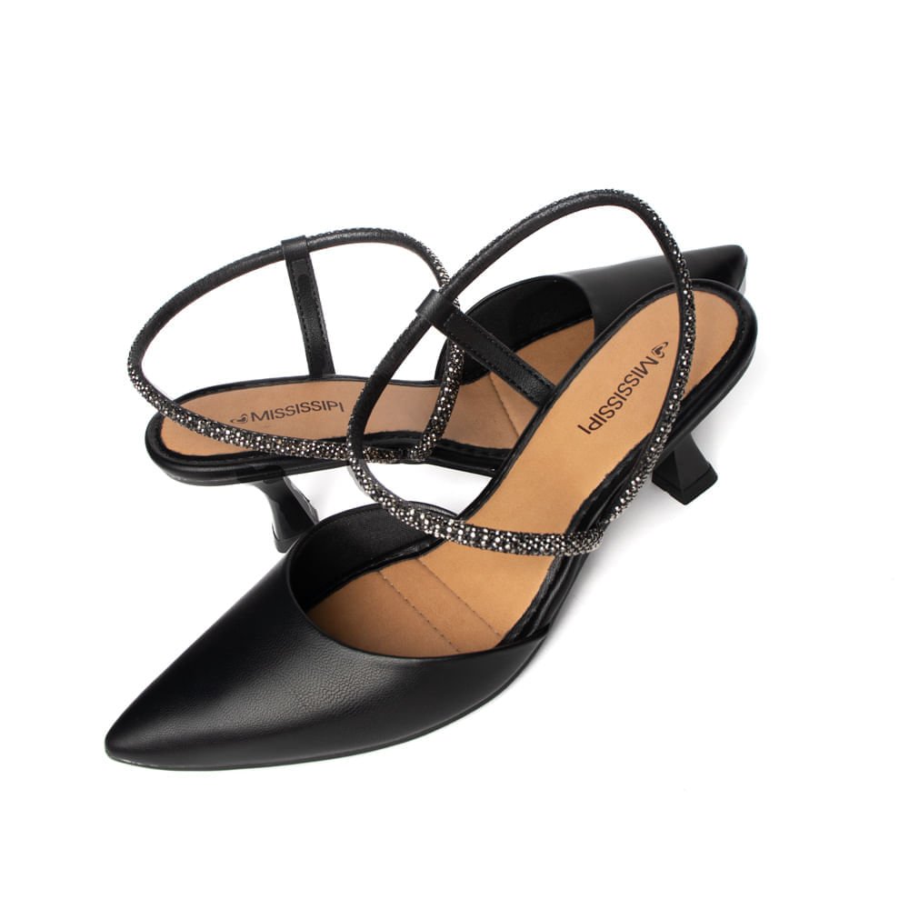 Sapato Mississipi  de Salto Baixo Bico Fino Preto Bege 7