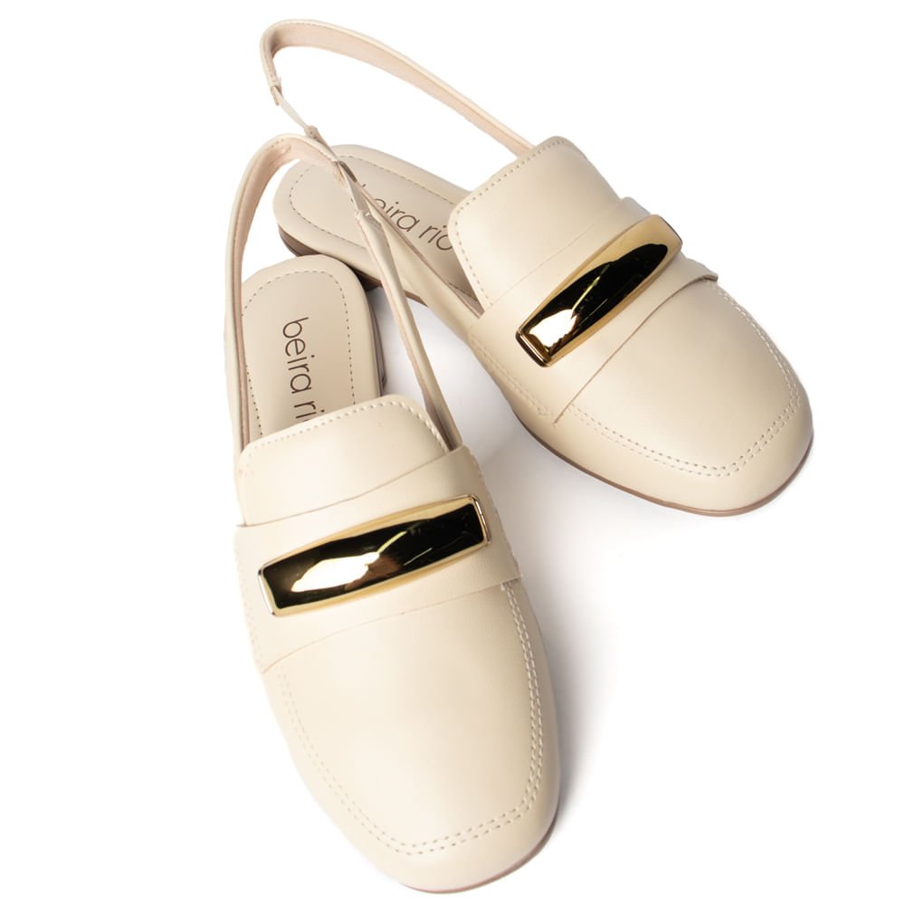 Mule Beira Rio Napa Turim com Adereço Dourado Bege Claro Bege Claro 7