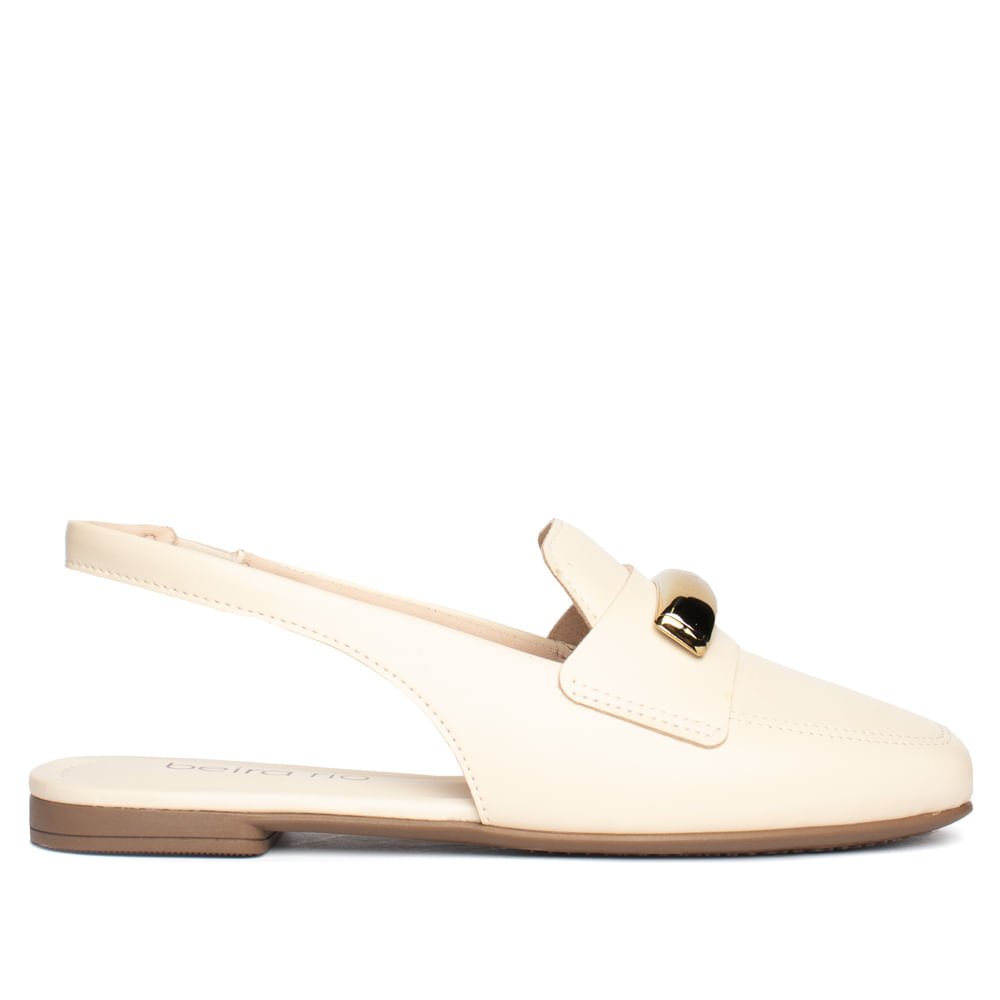 Mule Beira Rio Napa Turim com Adereço Dourado Bege Claro