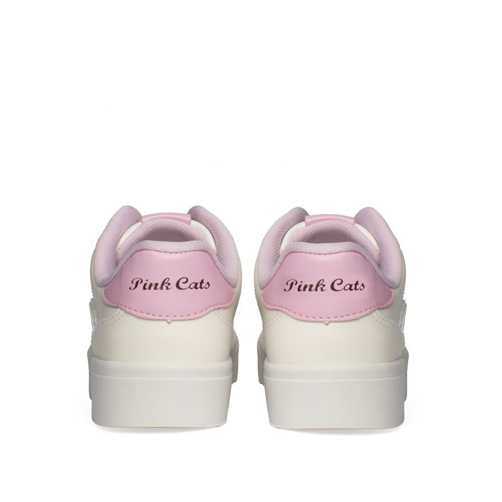 Tênis Pink Cats Infantil Casual Brilho Off White/Rosa Branco 3