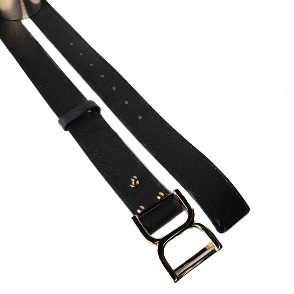 Cinto Feminino Dakota de Couro Fivela Dourada Preto Preto 2