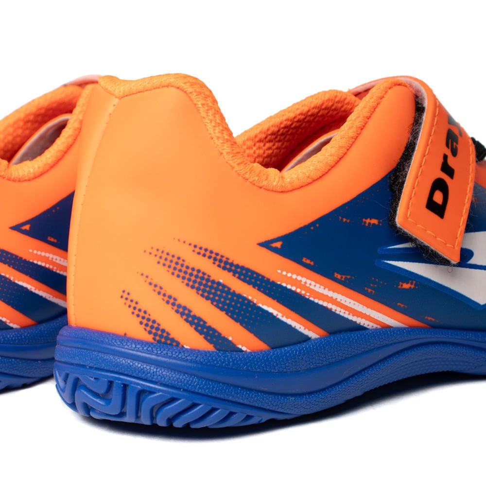 Chuteira Futsal Infantil Dray Indoor Drayzinho Tira Aderente Laranja/Azul Azul/Laranja 4