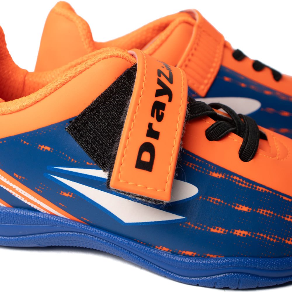 Chuteira Futsal Infantil Dray Indoor Drayzinho Tira Aderente Laranja/Azul Azul/Laranja 5