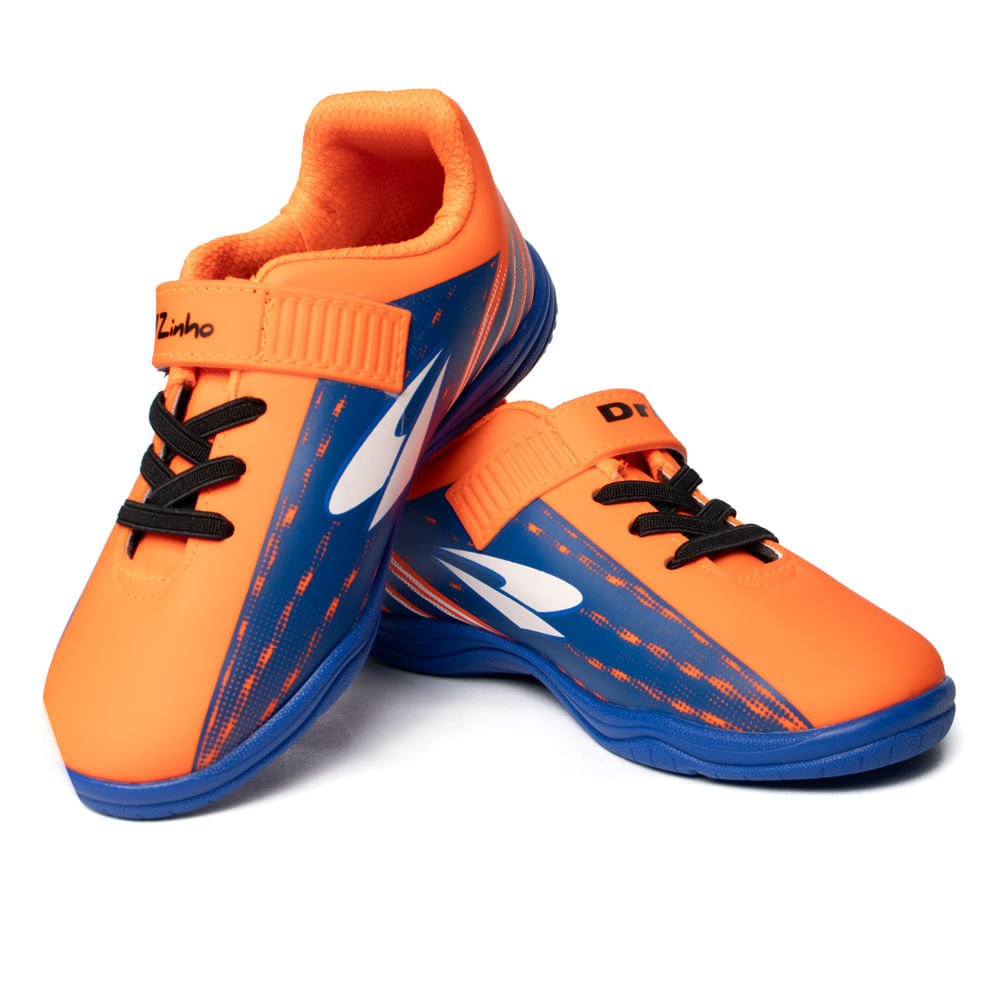 Chuteira Futsal Infantil Dray Indoor Drayzinho Tira Aderente Laranja/Azul Azul/Laranja 6