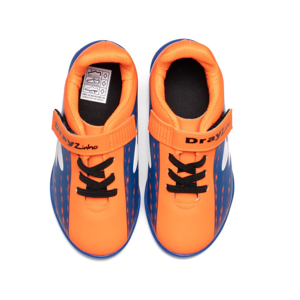 Chuteira Futsal Infantil Dray Indoor Drayzinho Tira Aderente Laranja/Azul Azul/Laranja 7