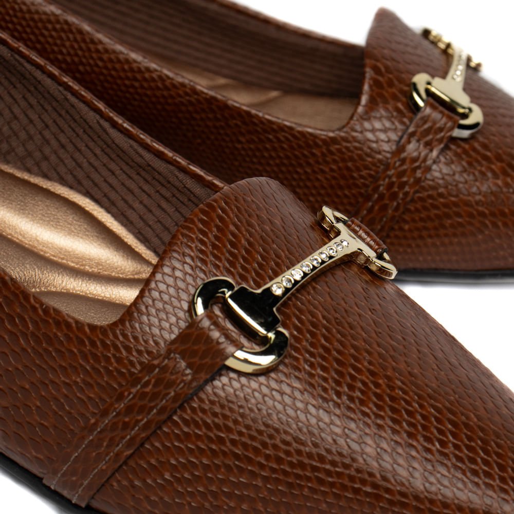 Sapato Feminino Picadilly Textura de Cobra Café Marrom 5