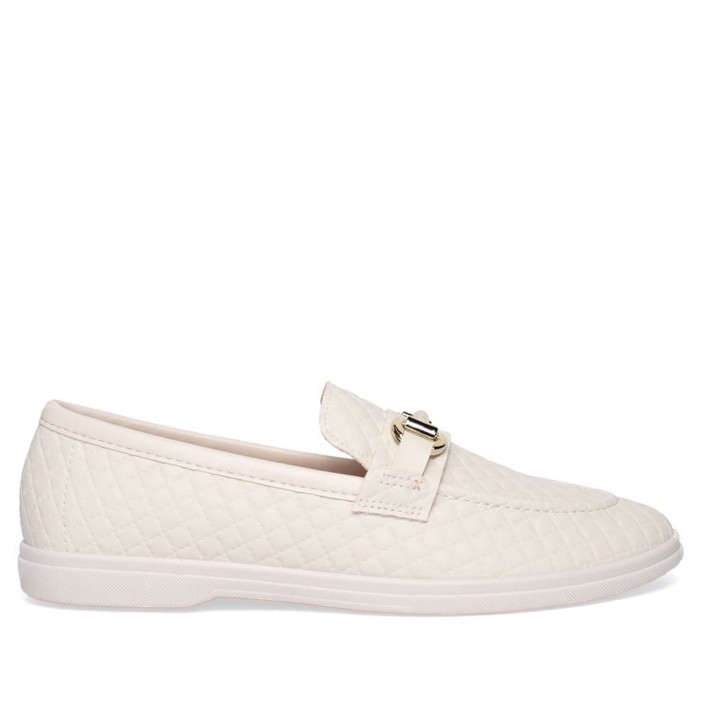 Mocassim Moleca Feminino Textura Matelassê Off Whithe