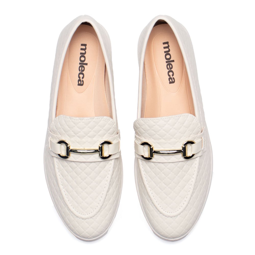 Mocassim Moleca Feminino Textura Matelassê Off Whithe Branco 4