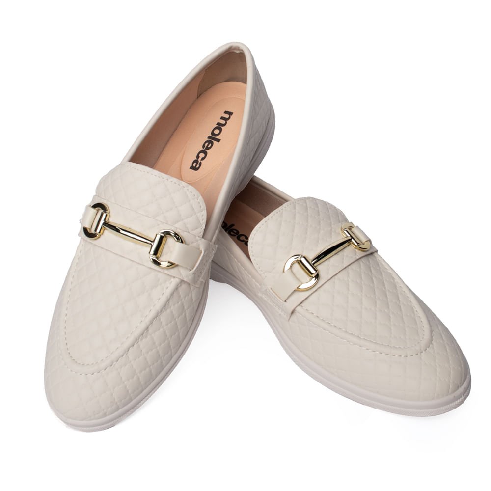 Mocassim Moleca Feminino Textura Matelassê Off Whithe Branco 5