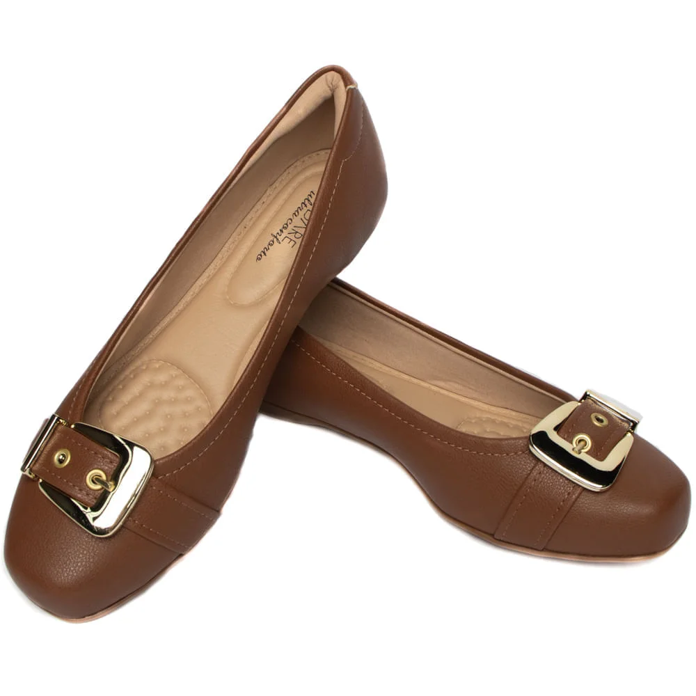 Sapatilha Feminina Modare Casual Com Fivela Dourada Marrom Marrom 5