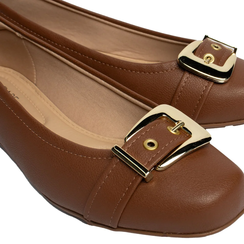 Sapatilha Feminina Modare Casual Com Fivela Dourada Marrom Marrom 6